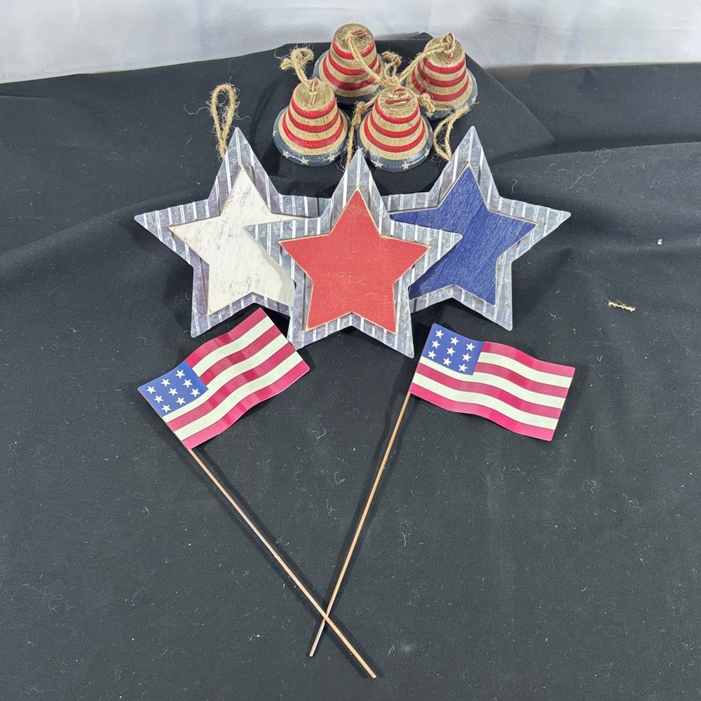 Hobby Lobby Red, White, and Blue Rustic Star Ornaments with Flag Picks